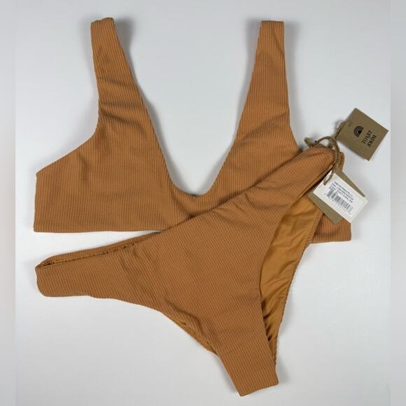 Free People Other - NWT Free People x Toast Bikini Set Scoop Top Low Rise Bottoms Dusty Coral Rib XL